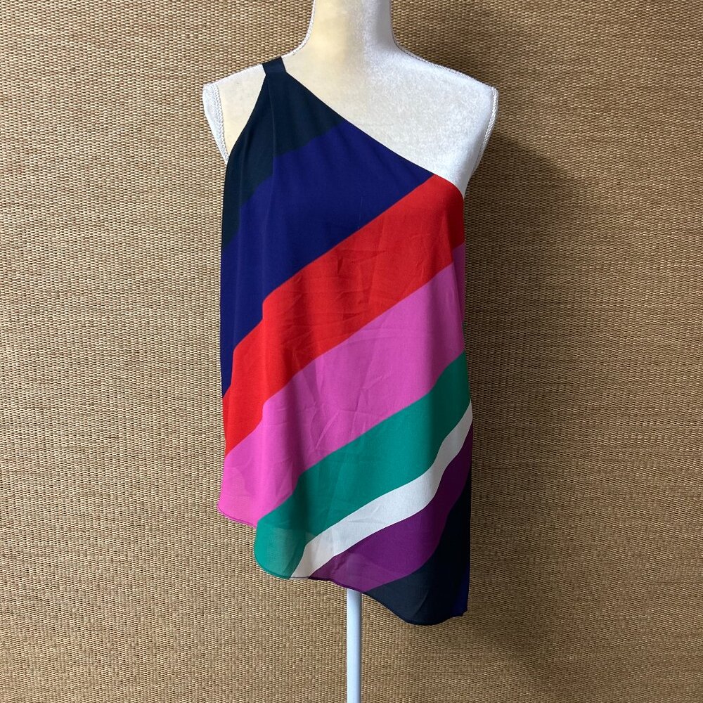 Trina Turk Lush Life Pitch Perfect Georgette Stripe One Shoulder Top Womens S